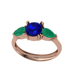 Bast Tria Yüzük - Lab safir ve kök zümrüt 14 ayar rose altın yüzük #s668mm