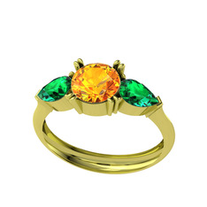 Sitrin ve yeşil kuvars 14 ayar altın yüzük