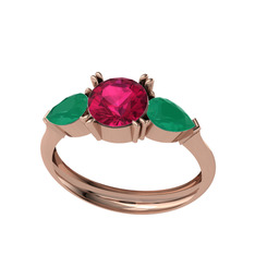 Rodolit garnet ve kök zümrüt 8 ayar rose altın yüzük
