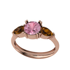 Pembe kuvars ve dumanlı kuvars 925 ayar rose altın kaplama gümüş yüzük