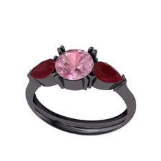 Bast Tria Yüzük - Pembe kuvars ve kök yakut 925 ayar siyah rodyum kaplama gümüş yüzük #slczci