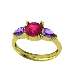 Bast Tria Yüzük - Rodolit garnet ve ametist 18 ayar altın yüzük #tj07h6
