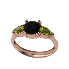 Bast Tria Yüzük - Siyah zirkon ve peridot 18 ayar rose altın yüzük #tt79ii