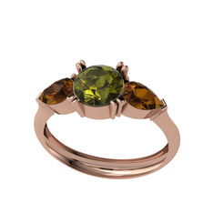 Bast Tria Yüzük - Peridot ve dumanlı kuvars 14 ayar rose altın yüzük #tzcb1d
