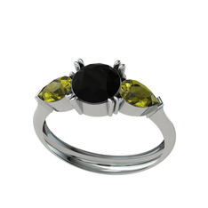 Bast Tria Yüzük - Siyah zirkon ve peridot 14 ayar beyaz altın yüzük #tzx71v