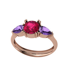 Bast Tria Yüzük - Rodolit garnet ve ametist 8 ayar rose altın yüzük #u90qtf