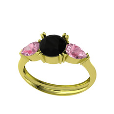 Bast Tria Yüzük - Siyah zirkon ve pembe kuvars 14 ayar altın yüzük #ujle8j