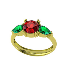 Garnet ve yeşil kuvars 14 ayar altın yüzük