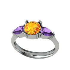 Bast Tria Yüzük - Sitrin ve ametist 8 ayar beyaz altın yüzük #uqhrlu