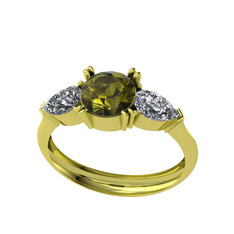 Peridot ve beyaz zirkon 8 ayar altın yüzük