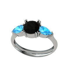 Bast Tria Yüzük - Siyah zirkon ve akuamarin 18 ayar beyaz altın yüzük #vyvhgz