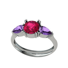 Bast Tria Yüzük - Rodolit garnet ve ametist 925 ayar gümüş yüzük #w13hqz