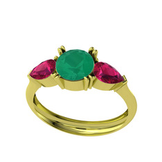 Bast Tria Yüzük - Kök zümrüt ve rodolit garnet 14 ayar altın yüzük #w1pw70