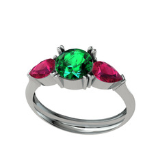 Bast Tria Yüzük - Yeşil kuvars ve rodolit garnet 14 ayar beyaz altın yüzük #w5hrdu