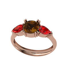 Bast Tria Yüzük - Dumanlı kuvars ve garnet 8 ayar rose altın yüzük #wiukde