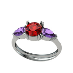 Garnet ve ametist 18 ayar beyaz altın yüzük
