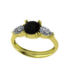 Bast Tria Yüzük - Siyah zirkon ve swarovski 925 ayar altın kaplama gümüş yüzük #ww74ln