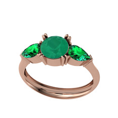 Kök zümrüt ve yeşil kuvars 925 ayar rose altın kaplama gümüş yüzük