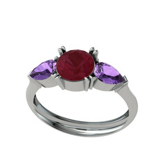 Bast Tria Yüzük - Kök yakut ve ametist 925 ayar gümüş yüzük #xh1x79