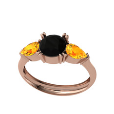Bast Tria Yüzük - Siyah zirkon ve sitrin 18 ayar rose altın yüzük #xv5jtf