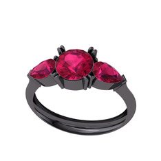 Bast Tria Yüzük - Rodolit garnet 925 ayar siyah rodyum kaplama gümüş yüzük #xxjayj