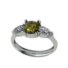 Bast Tria Yüzük - Peridot ve swarovski 14 ayar beyaz altın yüzük #y3omsh