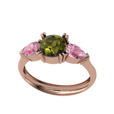 Bast Tria Yüzük - Peridot ve pembe kuvars 18 ayar rose altın yüzük #y8ti0o