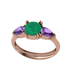 Bast Tria Yüzük - Kök zümrüt ve ametist 18 ayar rose altın yüzük #ywztz9