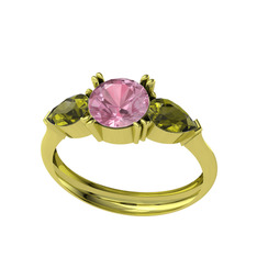 Bast Tria Yüzük - Pembe kuvars ve peridot 925 ayar altın kaplama gümüş yüzük #yxqkd