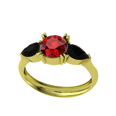 Garnet ve siyah zirkon 18 ayar altın yüzük