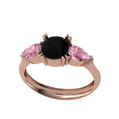 Bast Tria Yüzük - Siyah zirkon ve pembe kuvars 14 ayar rose altın yüzük #zjlzsv
