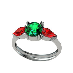 Bast Tria Yüzük - Yeşil kuvars ve garnet 8 ayar beyaz altın yüzük #zmnadg