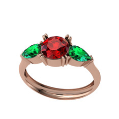 Bast Tria Yüzük - Garnet ve yeşil kuvars 14 ayar rose altın yüzük #zng5wq