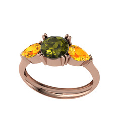 Peridot ve sitrin 14 ayar rose altın yüzük