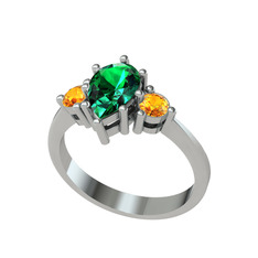 Dia Tria Yüzük - Yeşil kuvars ve sitrin 8 ayar beyaz altın yüzük #10f5qmz