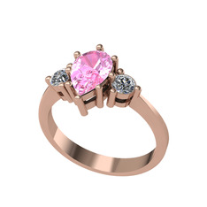 Dia Tria Yüzük - Pembe kuvars ve swarovski 925 ayar rose altın kaplama gümüş yüzük #10r9ca4