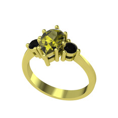 Peridot ve siyah zirkon 14 ayar altın yüzük