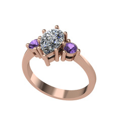 Swarovski ve ametist 14 ayar rose altın yüzük