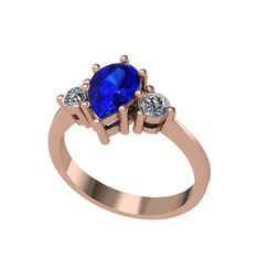 Dia Tria Yüzük - Lab safir ve swarovski 925 ayar rose altın kaplama gümüş yüzük #114gyup