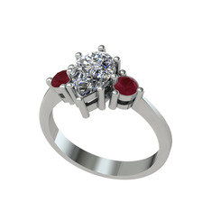 Dia Tria Yüzük - Swarovski ve kök yakut 14 ayar beyaz altın yüzük #119tjv3