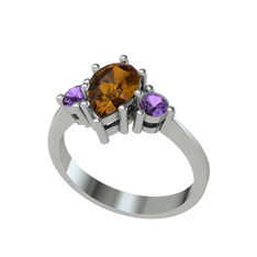 Dia Tria Yüzük - Dumanlı kuvars ve ametist 925 ayar gümüş yüzük #11b2lh3