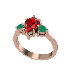 Dia Tria Yüzük - Garnet ve kök zümrüt 925 ayar rose altın kaplama gümüş yüzük #11co2f3