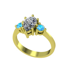 Dia Tria Yüzük - Beyaz zirkon ve akuamarin 925 ayar altın kaplama gümüş yüzük #11plz8n