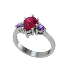Dia Tria Yüzük - Rodolit garnet ve ametist 925 ayar gümüş yüzük #11xdzol