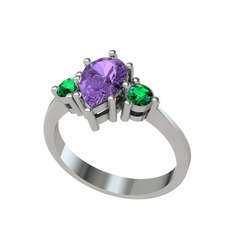 Dia Tria Yüzük - Ametist ve yeşil kuvars 14 ayar beyaz altın yüzük #128u6mz