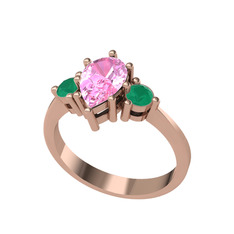 Dia Tria Yüzük - Pembe kuvars ve kök zümrüt 8 ayar rose altın yüzük #12lr4nb