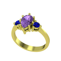 Dia Tria Yüzük - Ametist ve lab safir 18 ayar altın yüzük #12o11kr