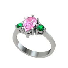 Pembe kuvars ve yeşil kuvars 8 ayar beyaz altın yüzük