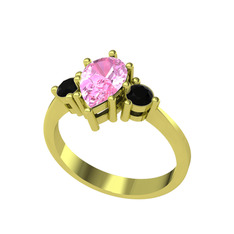Dia Tria Yüzük - Pembe kuvars ve siyah zirkon 14 ayar altın yüzük #133io50