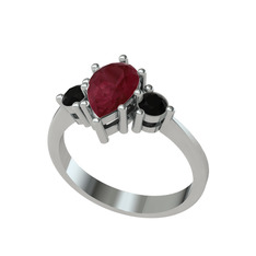 Dia Tria Yüzük - Kök yakut ve siyah zirkon 18 ayar beyaz altın yüzük #13gm95v